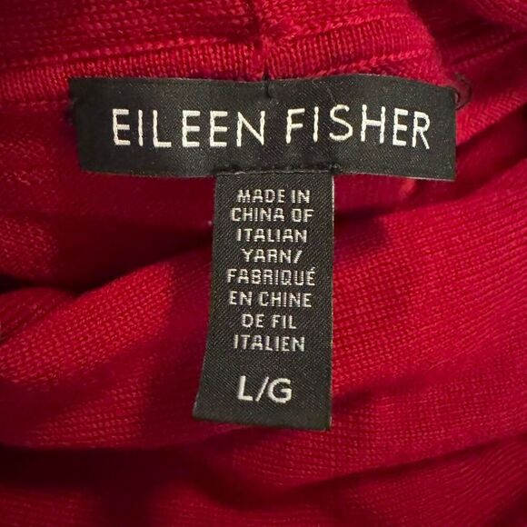 Eileen Fisher Women’s Large Red Merino Wool Sweater Cowl Neck Long Sleeve - Picture 4 of 5